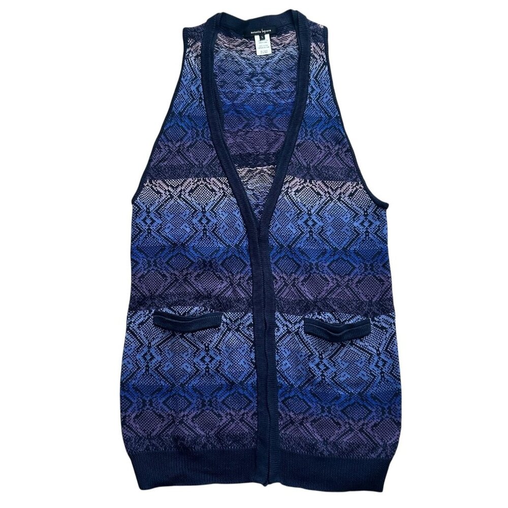 Nanette Lepore Sweater Vest Womens Small Blue Purple Diamond Knit Button Pockets